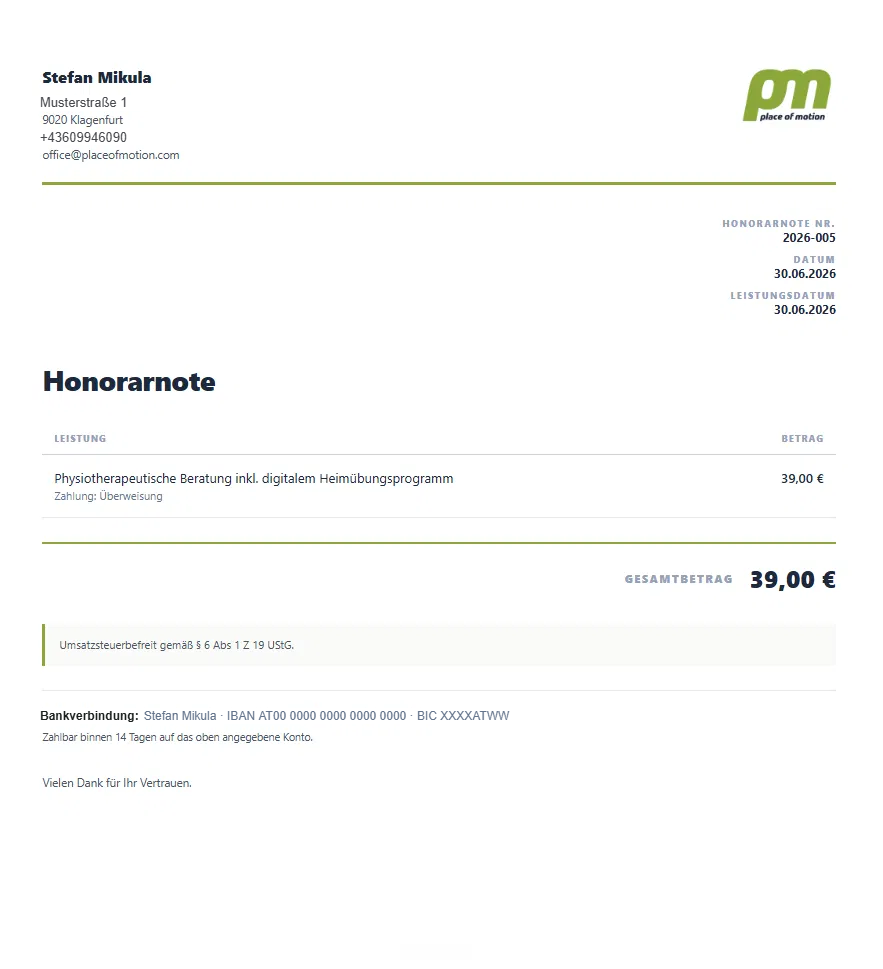 Honorarnote — 39,00 €